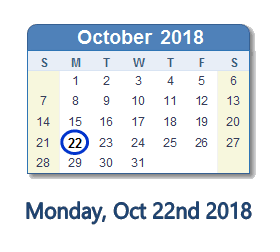Calendar Oct. 22, 2018